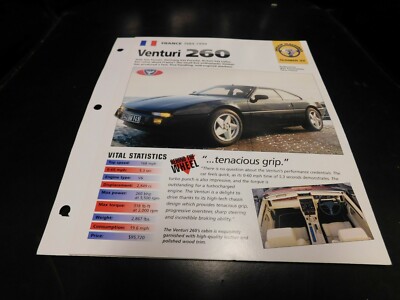 1984-1994 Venturi 260 Spec Sheet Brochure Photo Poster 85 86 87 88 89 90 91 92