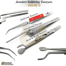 Set Of 3 Jeweler Soldering Tweezers Stand Up  Head Shank Jewelry Making Repair