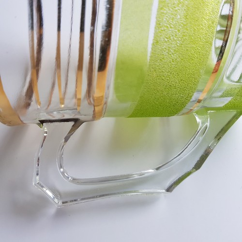Jug pitcher glass lime green atomic gold ring band vintage MCM 1960s Mid Century - Picture 18 of 22