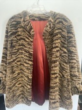 Women's VTG Faux Fur Coat Jacket Med 11 12 USA Hood Captivity ANIMAL TIGER PRINT
