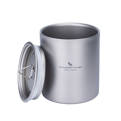 Tazza da tè 350 ml doppia parete in titanio con coperchio tazza acqua caffè esterno interno - Foto 7 di 11