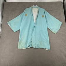 Vintage Japanese Silk Haori Kimono Jacket Light Blue Gold Embroidered Crests