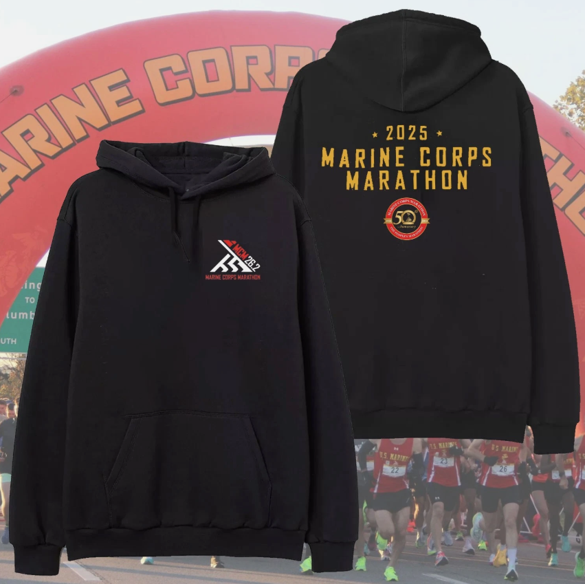2025 Marine Corps Marathon Hoodie – Black – Official Event Gear