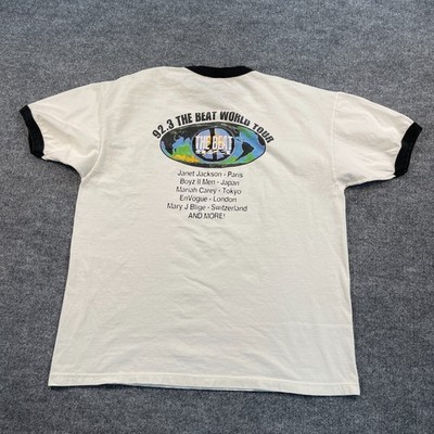 Vintage 90s 92.3 The Beat  Los Angeles Radio Tour Ringer Shirt XL 24x28 White