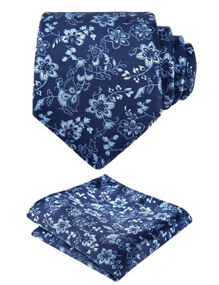 Men's 3.15 Inch Leaf Flower Pattern Tie With Floral Pocket Square Set