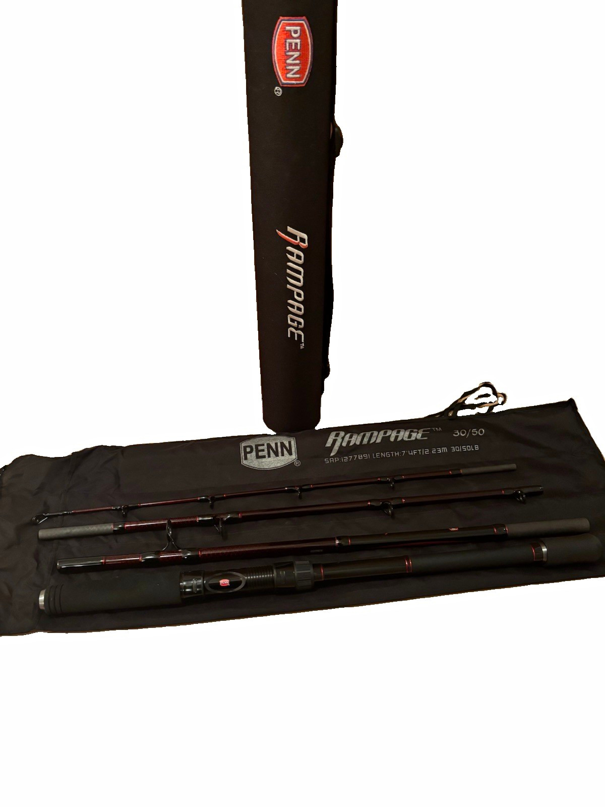 Penn Rampage 7 ft 30-50lb 4pc Travel Carbon Fibre Casting Rod w/ Bag