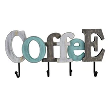 Teal Coffee Signs Wood Cutout Block Letters Hanging Words Sign with Hooks for Co