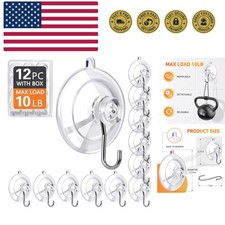 Suction Cup Hooks 12Pack - Max Load 10LB, 1.77Inch Clear Medium Suction Cups,...