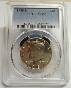 1989 D Kennedy Half, PCGS MS 63  Mirror like fields 🔥 Gold Shield