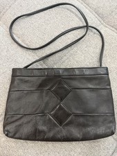 Vintage 80s 90s Black Genuine Leather Crossbody Shoulder Bag Geometric Korea
