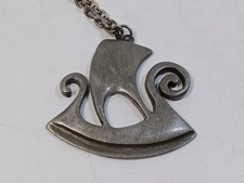 Vintage Pewter R. Tennesmed Sweden Viking Ship Pendent Necklace 26" Chain