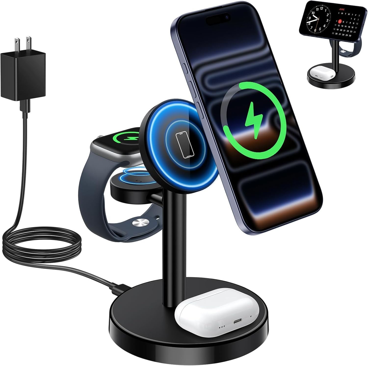 2025 3 in 1 Wireless Charging Station Compatible with MagSafe Charger Stand, 15W