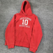 VTG Abercrombie  Fitch Hoodie Mens L Red Distressed 10 Basketball Graphic Y2K