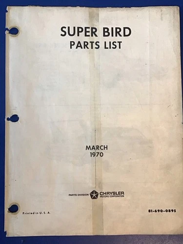 1970 Plymouth Superbird Parts List Original OEM Dealer Used