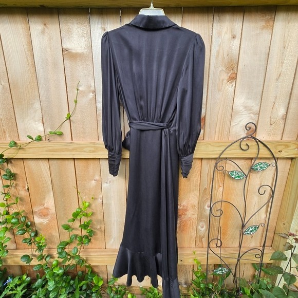 Zimmermann Black Silk Wrap Ruffle Midi dress size 1/4-6 US
