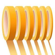 6 Rolls Fine Line Tape 1/16, 1/8, 1/5, 2/5, 1/2, 3/4 Inch Mixed Sizes, Yellow