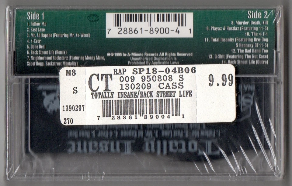 TOTALLY INSANE Back Street Life SEALED Bay Area Rap Tape Dre Dog 11/5 1995 - Image 2 of 3