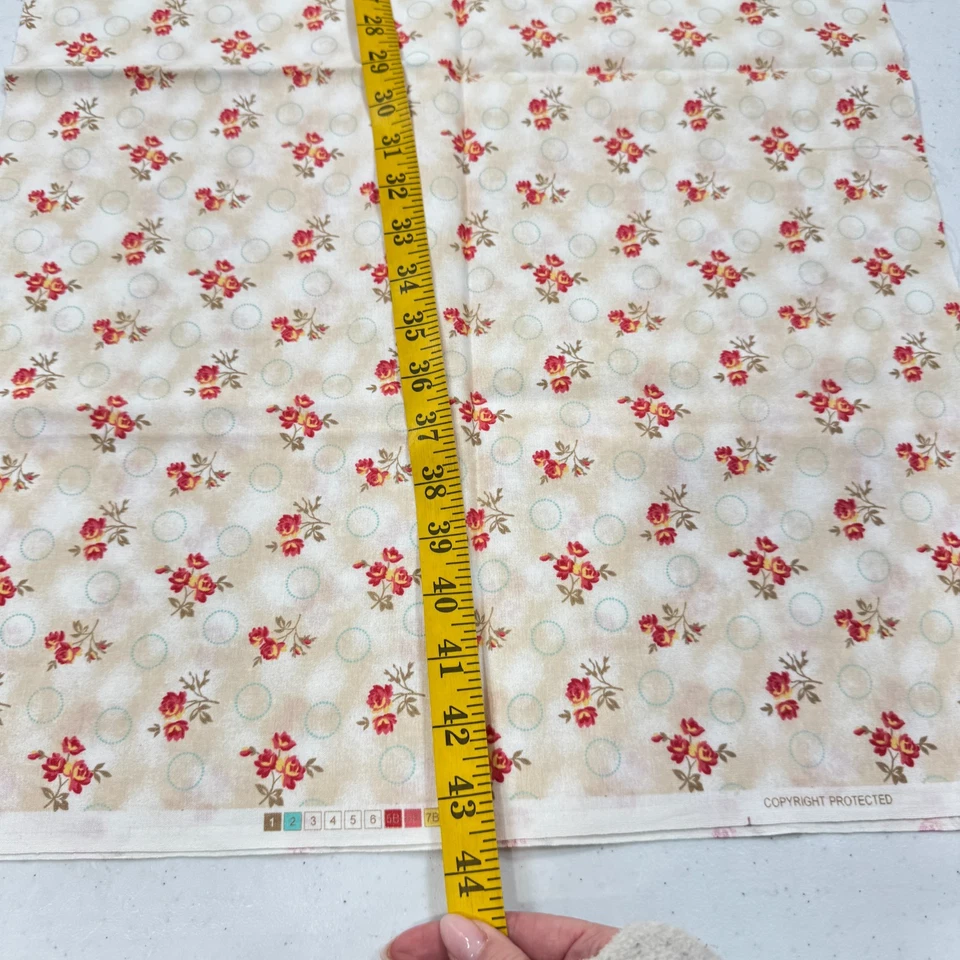 acolchado vintage beige rojo floral algodón 18x42 Foto 4 de 4