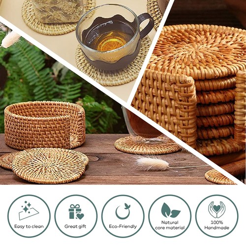 Handmade Natural Rattan Coasters for Drinks, Wicker Boho Coasters, Woven Coas... - Picture 7 of 8