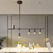30-Watt 5-Light Black Linear Dimmable LED Kitchen Island Pendant-Light  Remote