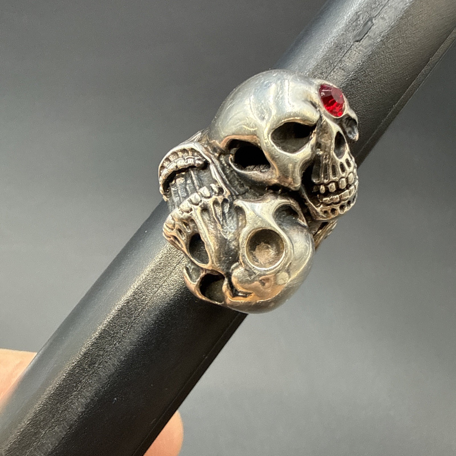 Biker Two Skull Ring Solid 925 Sterling Silver Sz… - image 2