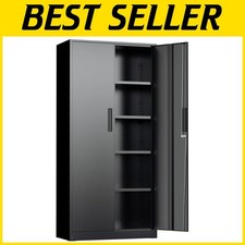 Locking Steel Storage Cabinet, 72" Tall, Black