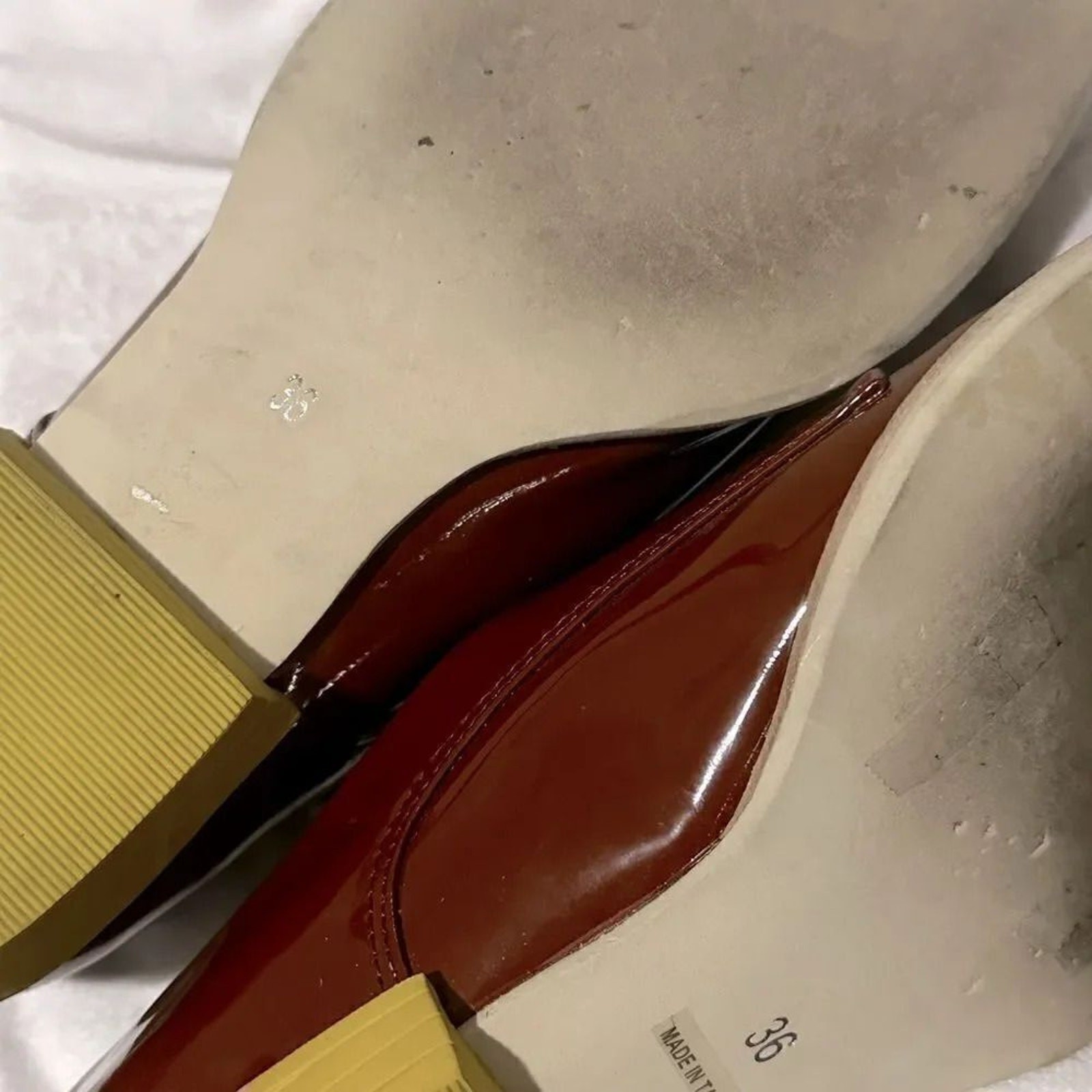 SAOLA ALL BLACK x ANTHROPOLOGIE Scarpe stringate marrone vernice suola gialla Oxford 36