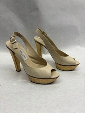JIMMY CHOO BEIGE LEATHER SLINGBACK PLATFORM EXOTIC PRINT HEELS, SIZE EU 40