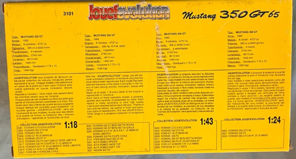 Jouef Evolution 1/18 Scale 1965 Ford Mustang 350 GT 65 - Model 3101 - Image 4 of 4