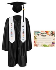 Preschool Graduation Cap Gown Stole Package with 2025 Tassel Certificate Blac...