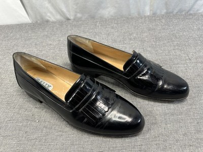Bally Barton Mens 11.5D Black Patent Leather Loafer Dress Shoes w/ Fringe Italy