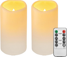 2PACK Outdoor Plastic Flameless Candles with Remote Control and Timer, LED Flick
