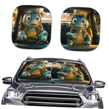 Funny SUV Windshield Sun Shade, 2 Piece Foldable Car Front Window Turtle Driver