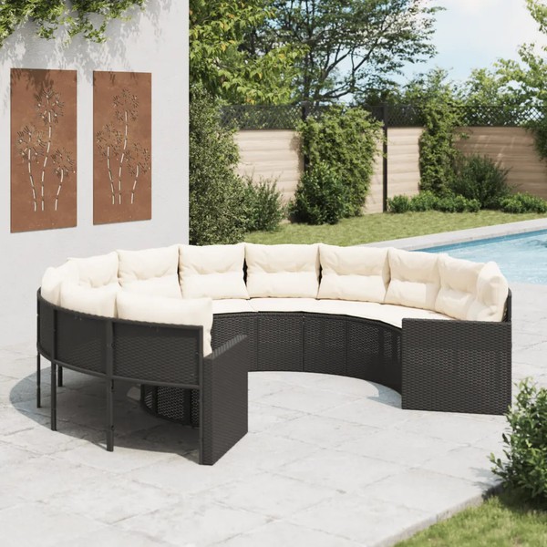 Gartensofa Rund Mit Kissen Poly-Rattan Schwarz FüR Garten Balkon Terrasse-image