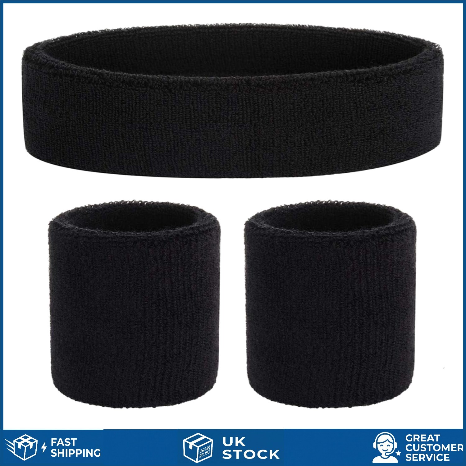 Moisture-Wicking Sweatband Set - 3-Piece Athletic Headband & Wristbands Bundle
