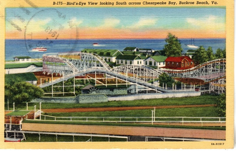 1948 BUCKROE BEACH HAMPTON VA - Roller Coaster in color Bird's-Eye View + DPO