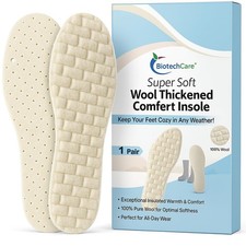Biotech Care 100 Pure Wool Insoles for Men    Warm Felt Shoe Inserts for Wi...
