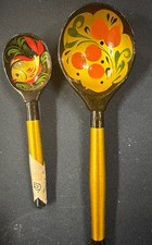Unique 2 KHOKHLOMA “MAGIC GOLD FISH” Russian Folk Art Wooden Spoons Handpainted