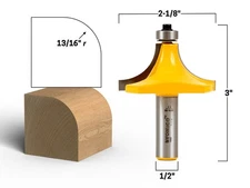 13/16" Radius Round Over Edge Forming Router Bit - 1/2" Shank - Yonico 13968