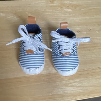 Hudson Baby Blue White Striped Baby Sneakers Soft Sole Lightweight 0-6M