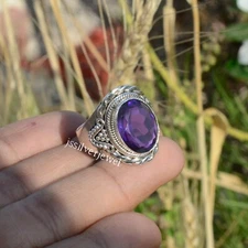 Amethyst Big Gemstone 925 Sterling Silver Men's Signet Ring All Size JA-1356