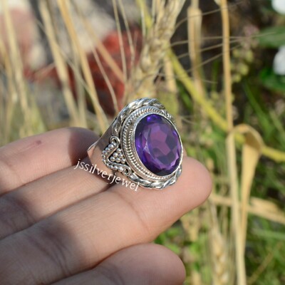 Amethyst Big Gemstone 925 Sterling Silver Men's Signet Ring All