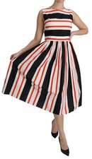 DOLCE & GABBANA Dress Multicolor Stripes A-Line Pleated Midi IT44/ US10 /L $2500
