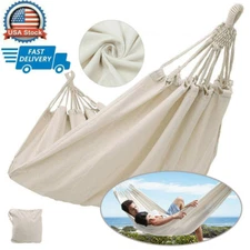 Double Canvas Hammock Fabric Hanging Swing Chair Bed for Camping Garden Patio