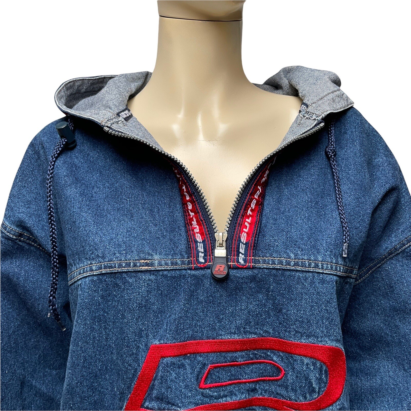 Vintage Denim Hoodie Results Jeans Pullover Hip Hop Streetwear Blue Jean  Size M | eBay