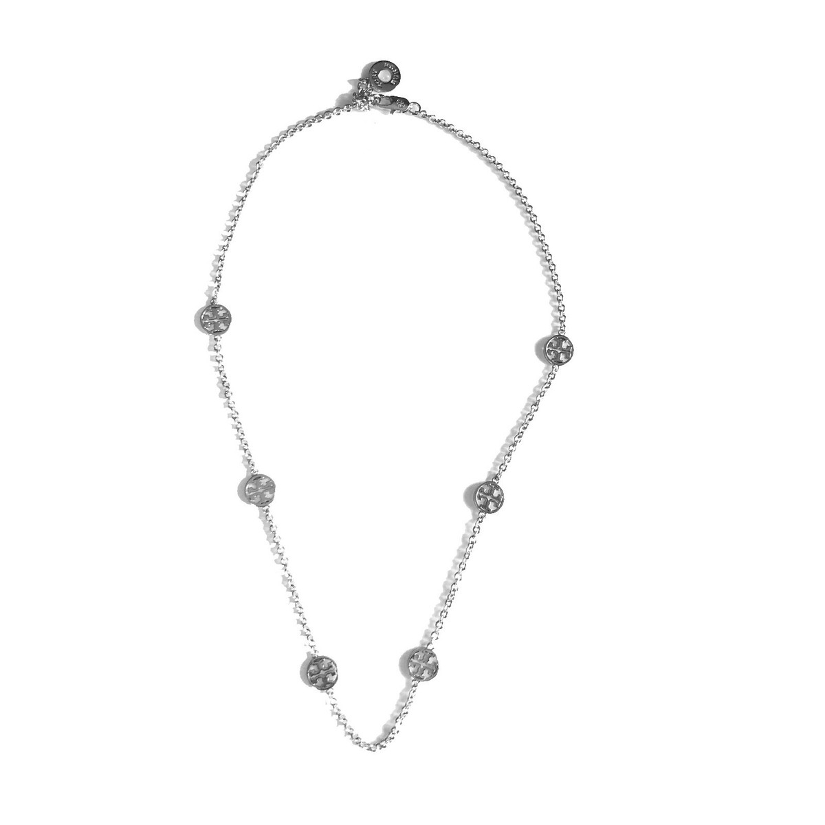 Auth NEW Stunning Tory Burch SILVER Delicate Logo Necklace
