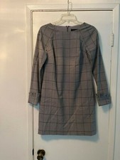 BANANA REPUBLIC GRAY CHECKED L/S WOOL BLEND DRESS SIZE 0  EX/CON