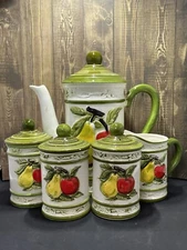 Vintage Apple Pear Pitcher, Creamer, Sugar, Salt And Pepper Set Antique Fruit