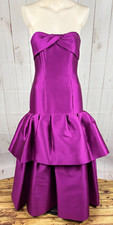 Liancarlo Couture Purple Silk Peplum Drop Waist Strapless Formal Gown Dress