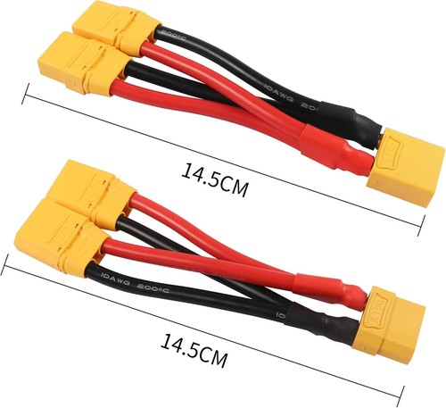 2pc XT90 1-Female to 2-Male Plug Parallel LiPo Battery Connector Cable Y-Splitr - Picture 2 of 4